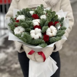 Red Rose With Cotton Bouquet